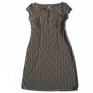 Ann Taylor Print Dress Brown and White Cap Sleeve Petite